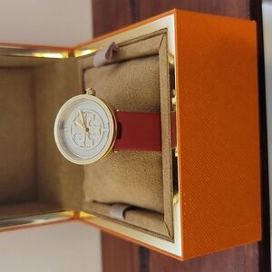Tory Burch red leather band watch